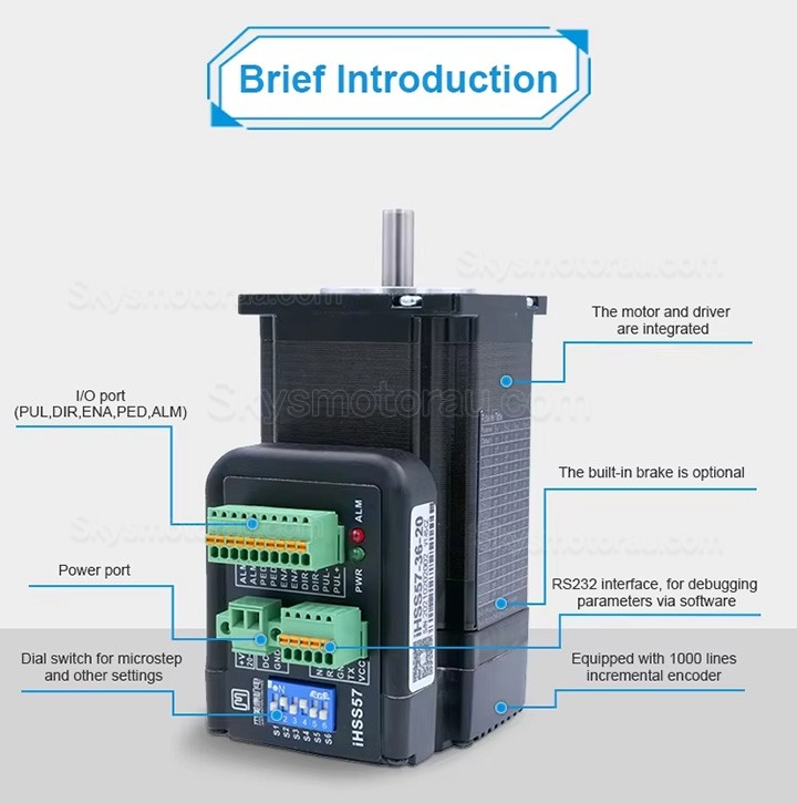 JMC iHSS60-36-30-30/31/SC NEMA 23 Integrated Closed Loop Stepper Motor 1.8 Deg 3Nm 5A 36V 2 Phase